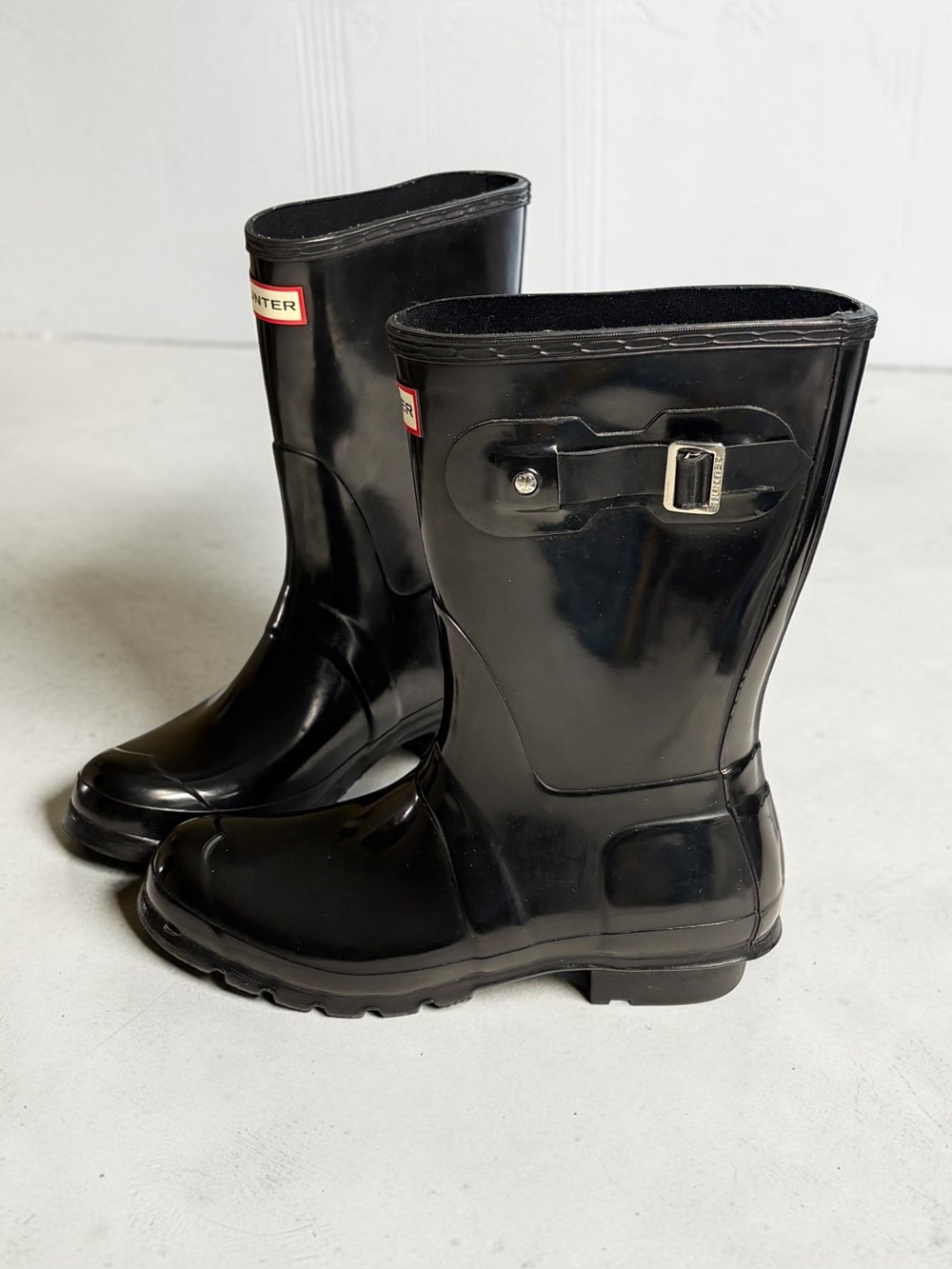 Hunter Original Short Gloss Rain Boots Black Womens Size 9 WFS1000RGL